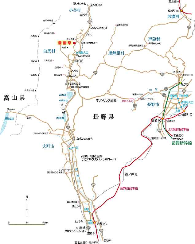 長野道 豊科ＩＣから白馬方面の案内地図